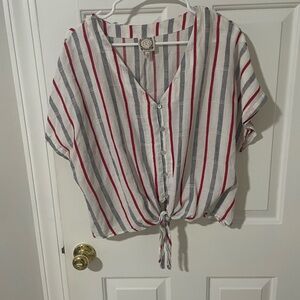 Striped Button-Down Tie-Front Top xl JS